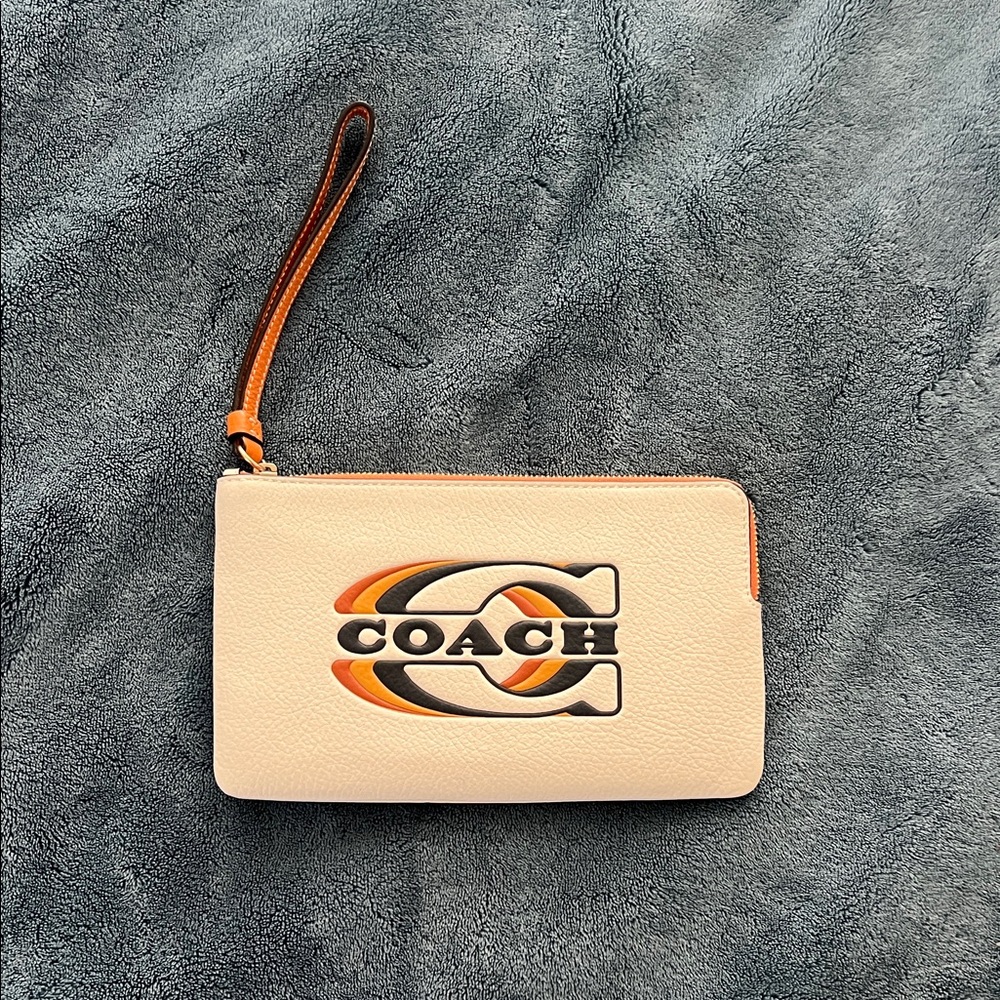 Coach Large Cream Wristlet with Pebble Leather